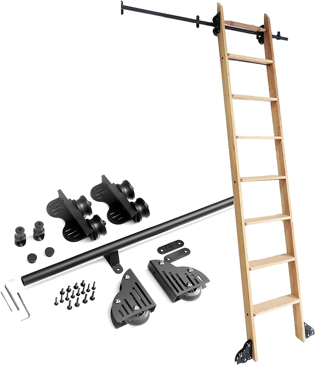 3.3ft-20ft Round Tube Mobile Ladder Track Sliding Hardware Rustic Black Rolling Library Track(No Ladder) kit, Sliding Barn Door Kit for Home/Indoor/Loft (Size : 6.6ft/200cm Track Kit)