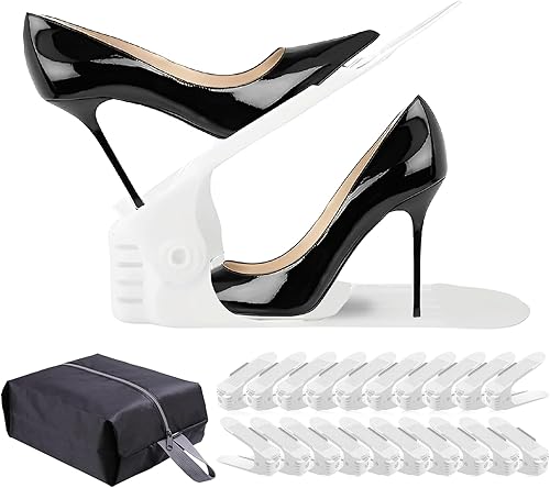 Organizador de ranuras para zapatos, paquete de 20 con bolsa de almacenamiento, estante para zapatos, apilador de zapatos, ahorro de espacio de