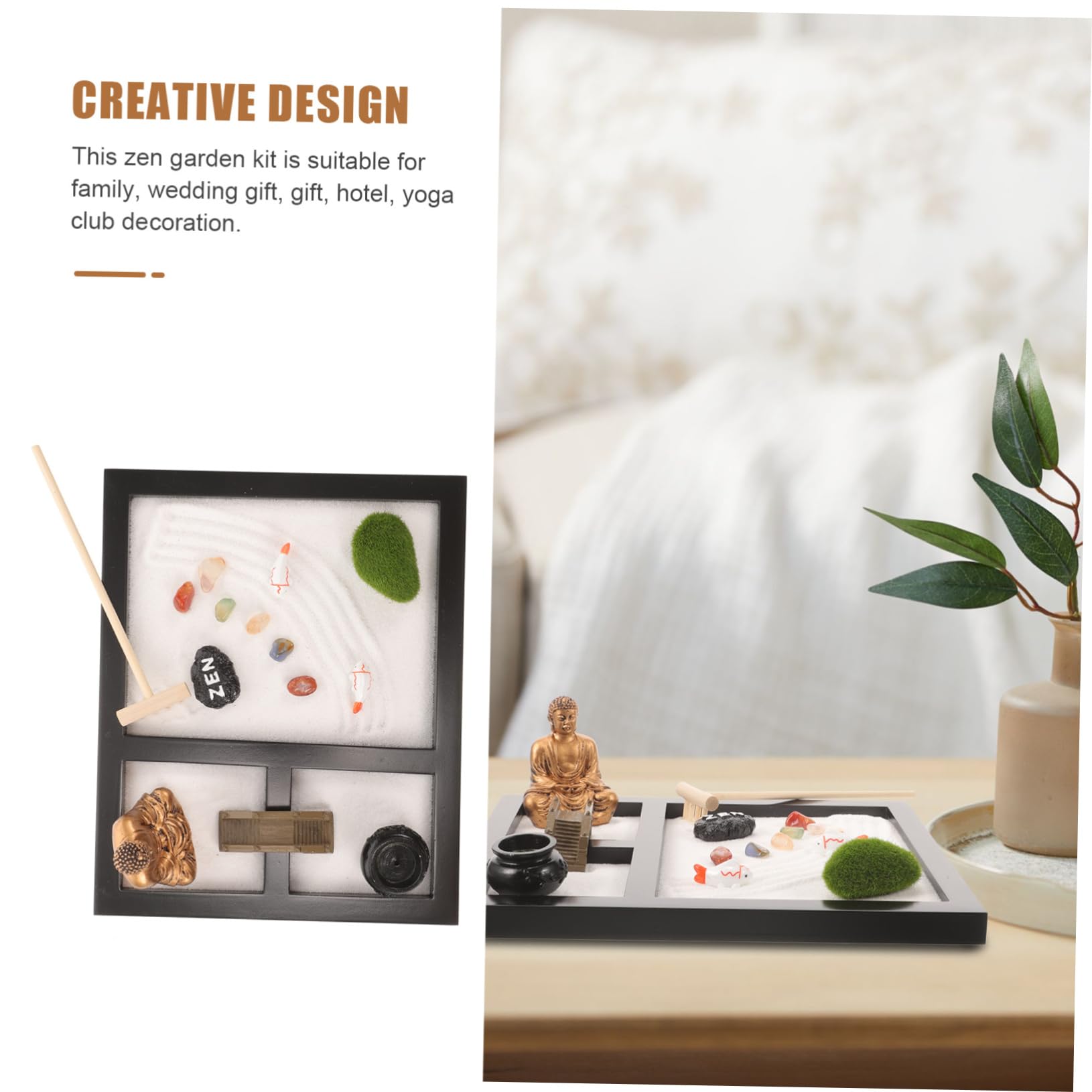 SAFIGLE Sandbox Ornament Zen Garden Kit for Desk Buddha Statue Decor Table Artware