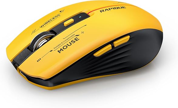 RAPIQUE Bluetooth Wireless Mouse - BT1/BT2+USB Receiver Tri-Device Compatibility for PC, Laptop, Computer, MacBook, Tablet Black and Yellow