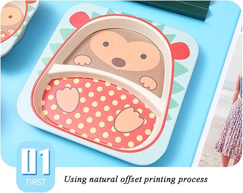 Miniatura 4 de HNyeyes Juego de vajilla de 5 piezas de animales rojos de león, juego de vajilla para niños de fibra de bambú, plato de comida de dibujos animados,