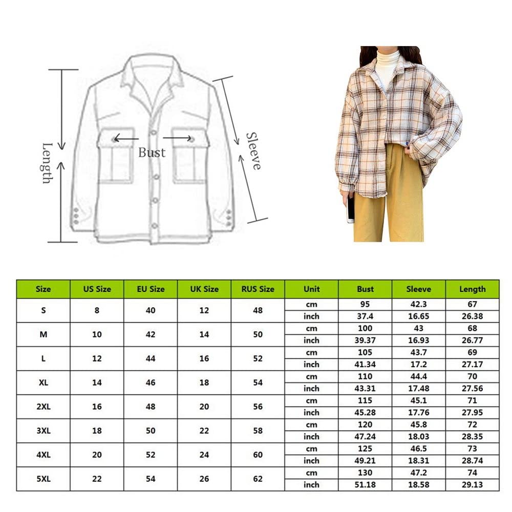 Damen Bluse,Damen Flanellhemden Damen Holzfällerhemden Blau Kariert Lässige Mäntel Roll Up Ärmel Strickjacke Vintage Knöpfe Sexy Hemden Damen Mäntel