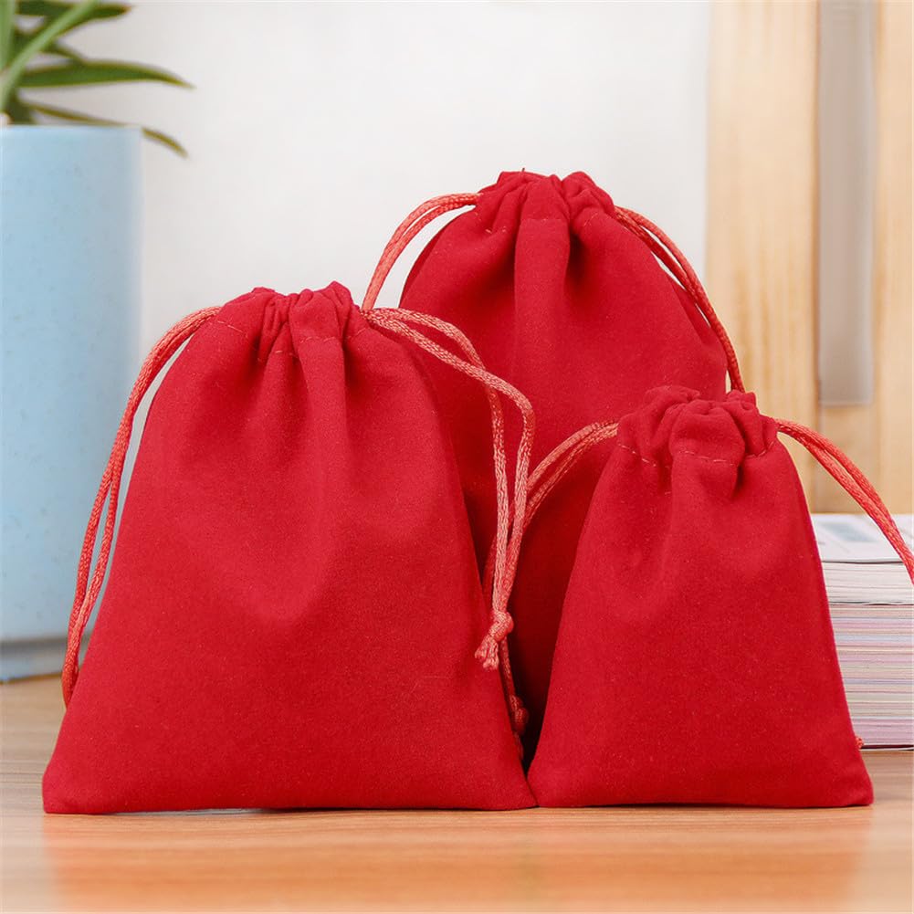 5 Stück Samtbeutel mit Kordelzug - 17 x 23 cm Stoffbeutel Geschenkbeutel, Samt-Schmuckbeutel, Schmucksäckchen und Geschenktüten Kordelzugbeutel für Gastgeschenke & Hochzeiten (Rot)