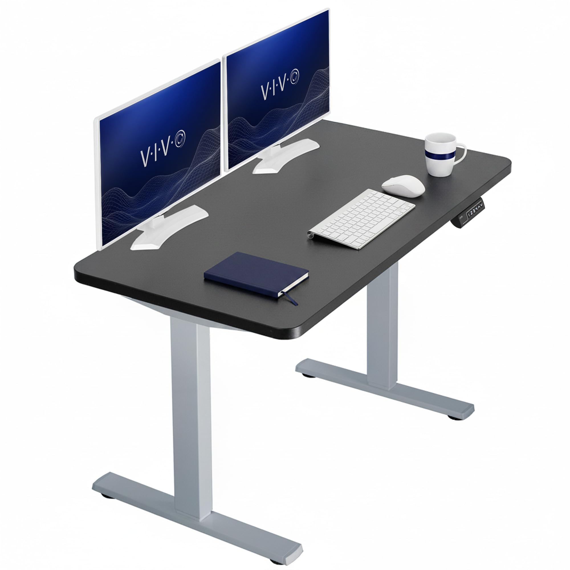 VIVO Electric 43 x 24 in Standing Desk, Memory Height Adjustment, 1B Series, Holds 220 lbs, One-Piece Black Top, Gray Frame, DESK-KIT-1G4B