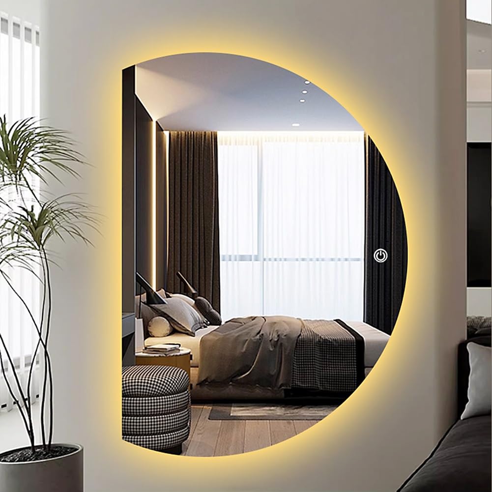 3-kolorowe ściemniane lusterko do makijażu LED bezramowe przeciwmgielne lustro łazienkowe ze sterowaniem dotykowym 130 cm półokrągłe - idealne do pielęgnacji urody i pielęgnacji skóry
