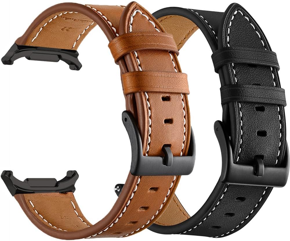Leather Strap Compatible Samsung Galaxy Watch 8 40 mm 44 mm Watch 8 Classic 46 mm Bracelet Men Women Leather Replacement Strap for Galaxy 8 Classic Black + Brown