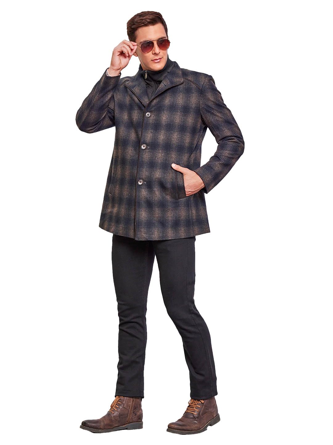Men Winter Coat Stylish Single Breasted Check OverCoat