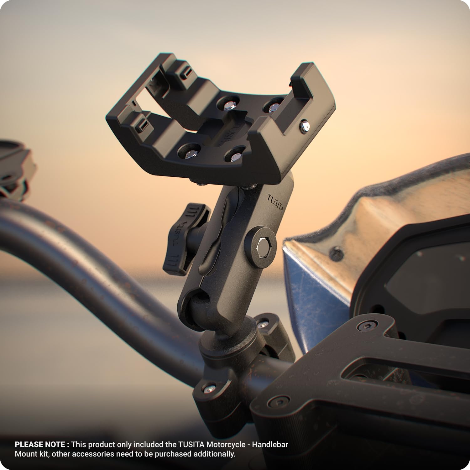 TUSITA Motocicleta GPS Soporte Compatible con Garmin Montana, Zumo XT - Base de Manillar con Brazo de Doble Enchufe Mediano