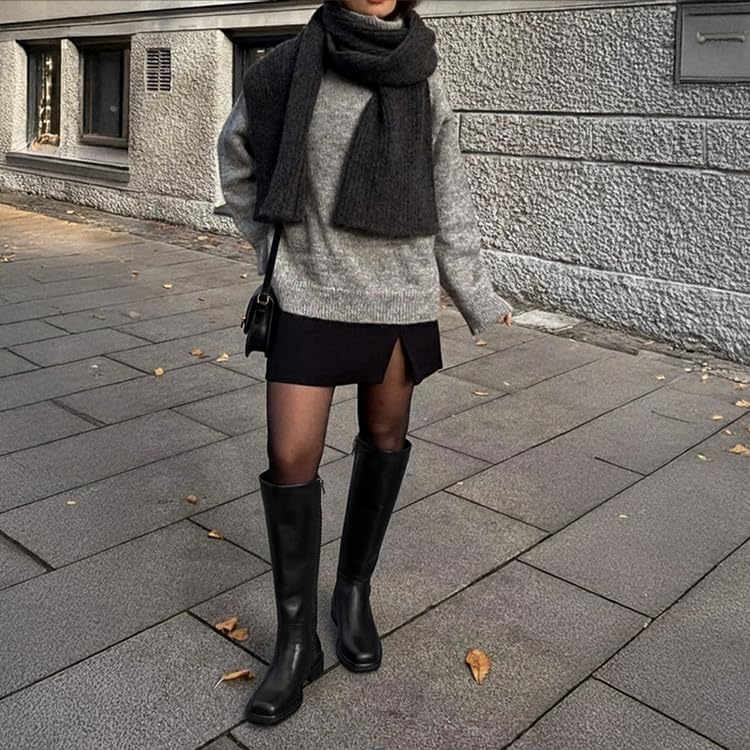 Lumeheel Black Knee High Boots for Women - Low Heel Square Toe Fall Tall Boots with Side Zipper - Image 3