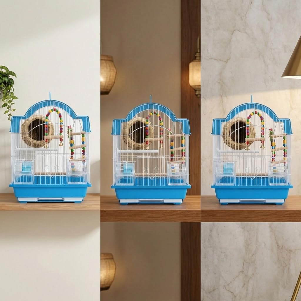 Jaula para Aves pequeñas y Medianas Metal con diseño Niveles, Jaula para periquitos - para Canarios, Azul, Azul