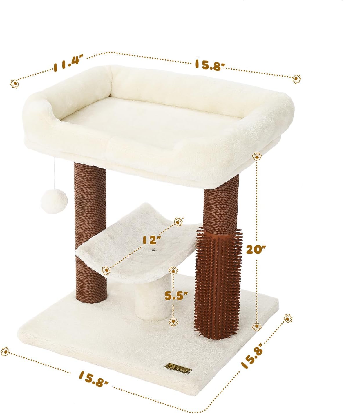 hoopet cat tree tower,cat scratching post for indoor cats,featuring with super cozy perch,cat self groomer and interactive dangling ball great for kittens and cats 20" beige