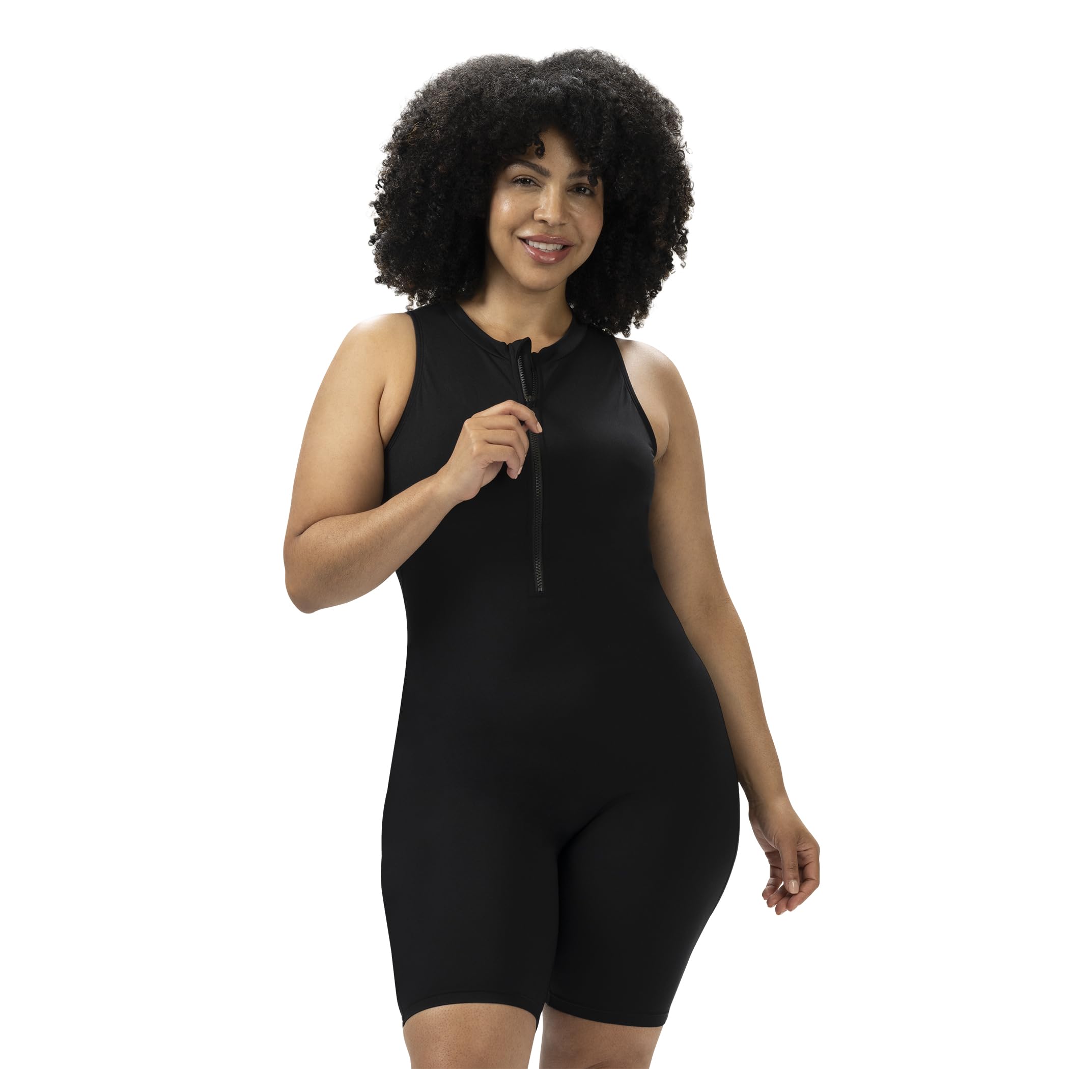 Dolfin Aquashape Women's One Piece Swimsuit - Full Coverage Mockneck Boyleg Rash Guard (Black, 6)