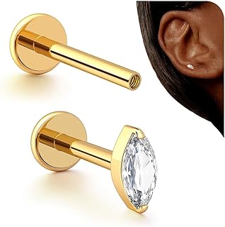 16G Stud Earrings Flat Back - G23 Titanium Internal Thread Cartilage Earrings for Women Hypoallergenic CZ Stud Piercing Jewelry Tragus/Nose/Helix/Conch/Medusa/Lip/Labret 6mm 8mm