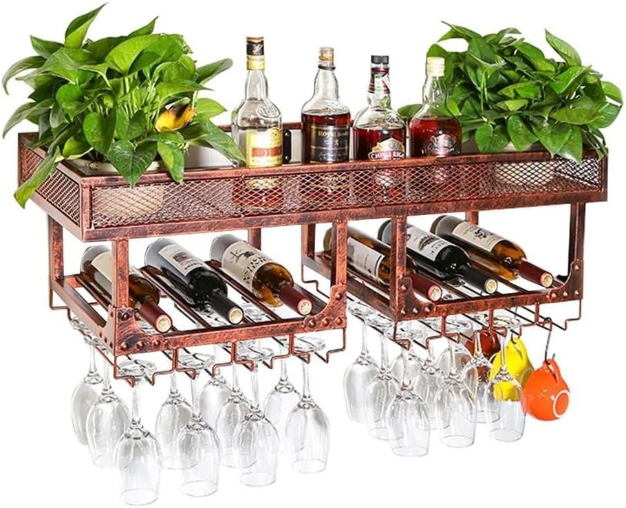 Storage Rack Wine Racks Vintage Wall Holder Metal Double Layer Free Standing | Wine Bottle Holder | Rustic Wine Holder Wine Stand Wine Cabinet (Color : Bronze) Shelves