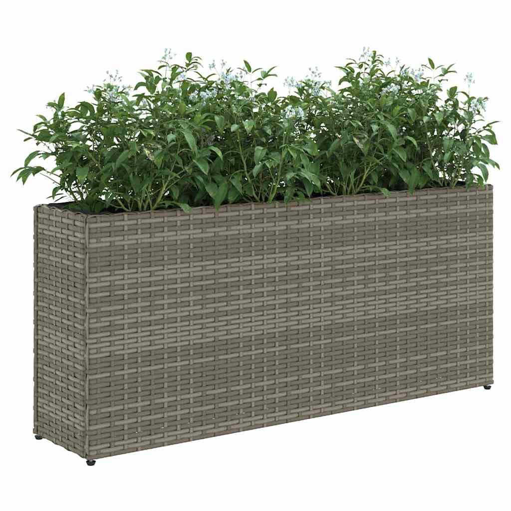 Donice ogrodowe z 2 wkladami, sztuki, szare 90x20x40 cm, rattan PE na balkon taras, ze stali proszkowo, do kwiatów roslin, zestaw 2 skrzynki