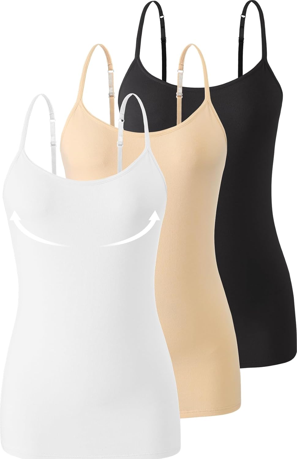 Accbiety 3 Pack Womens Camisole with Built in Bra Adjustable Strap Tank Tops for Women Cami Shelf Bra Cotton Undershirt