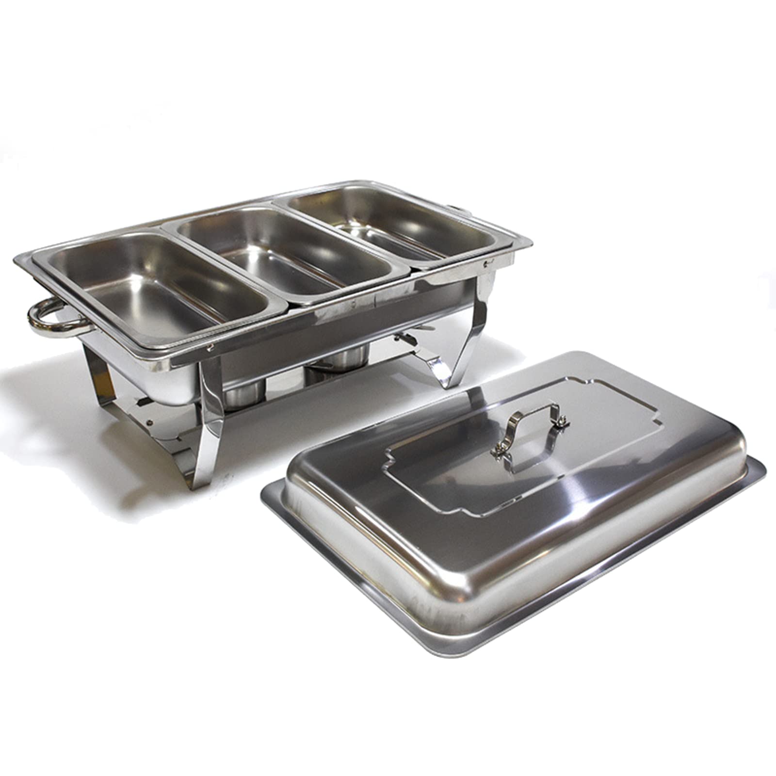 JKJZSALJ Stainless Steel Chafing Dishes Set Buffet Servers & Food Warmers With Alcohol Burner & Water Trays For Catering Events, Double Grids,Three Grids,4000g