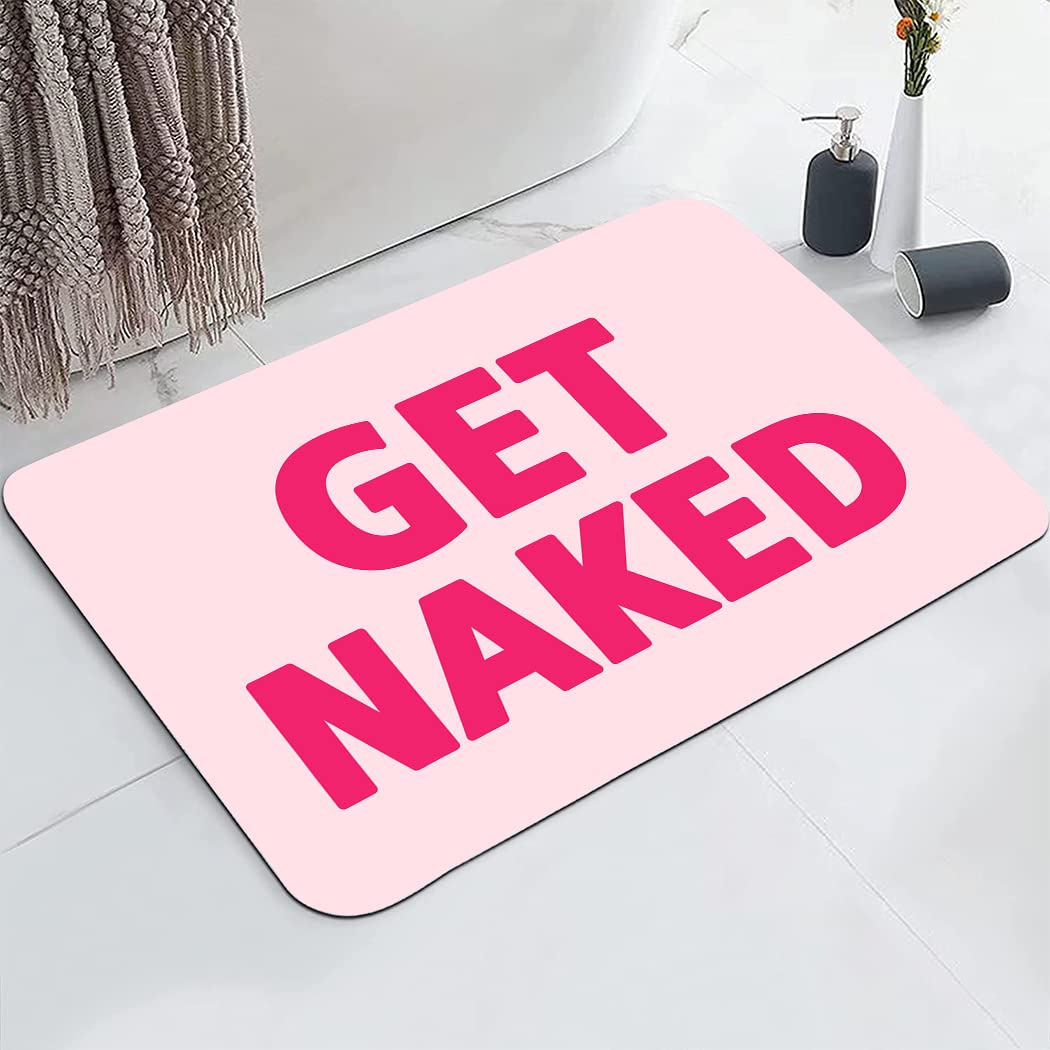 YISUMEI Get Naked Bath Mat Hot Pink Bathroom Rugs Cute Funny Decor Bath Tub Accessories for Women Non Skid Indoor Mats Pink Shower Rug,17"x24" - Image 2