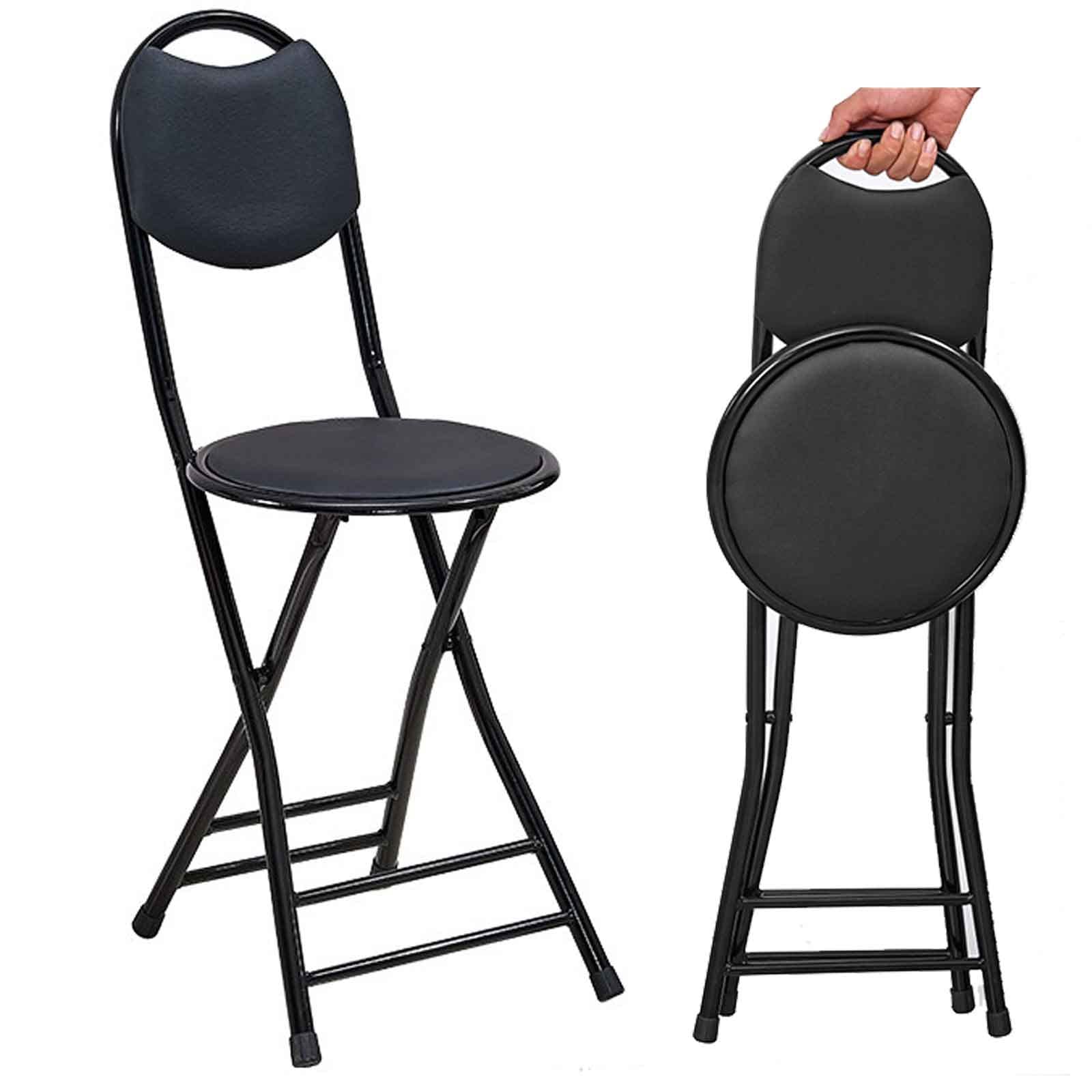 Juego de 2, Taburetes Altos Plegables con Respaldo, 70 Cm de Alto, Taburetes Plegables Cocina, no Ocupa Espacio, Negro