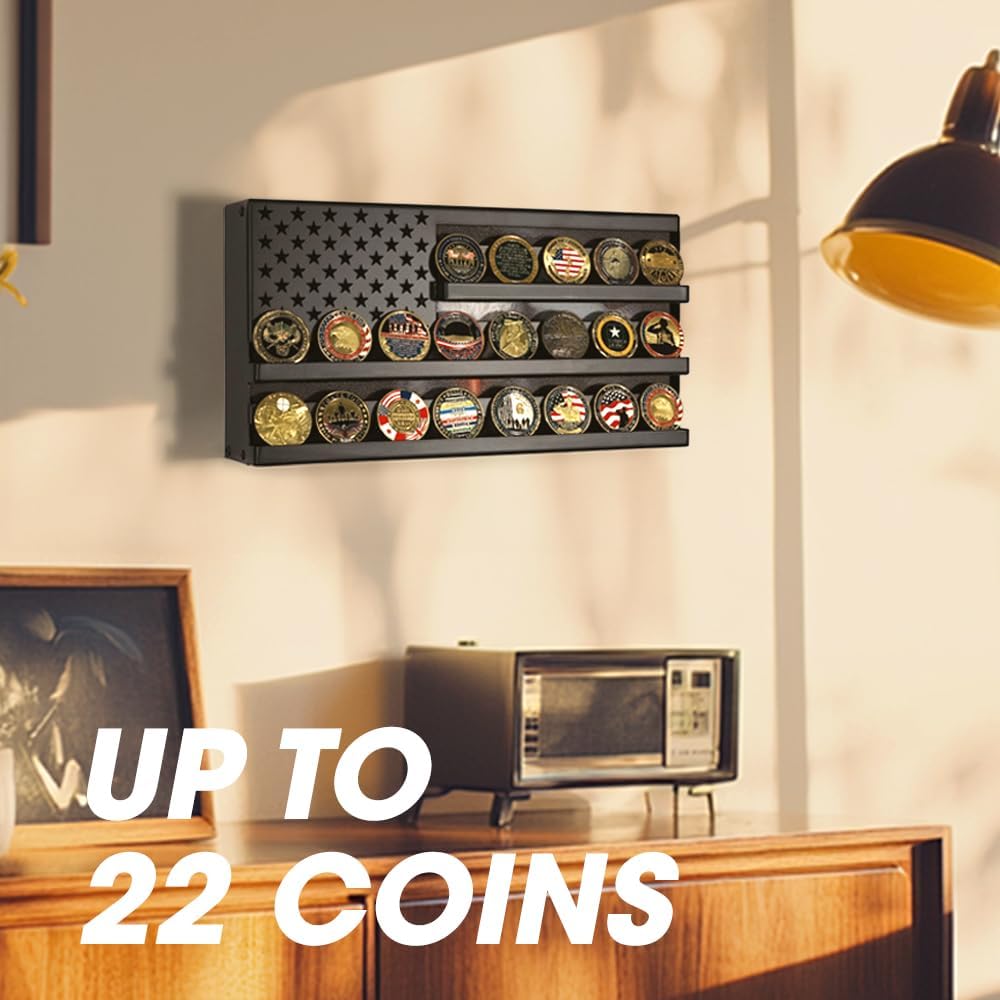 J JACKCUBE DESIGN American Flag Coin Holder Challenge Coin Display Rack Metal Decor for Living Room, US Patriotic Art Military Coin Holder - MK960A(Eagle)