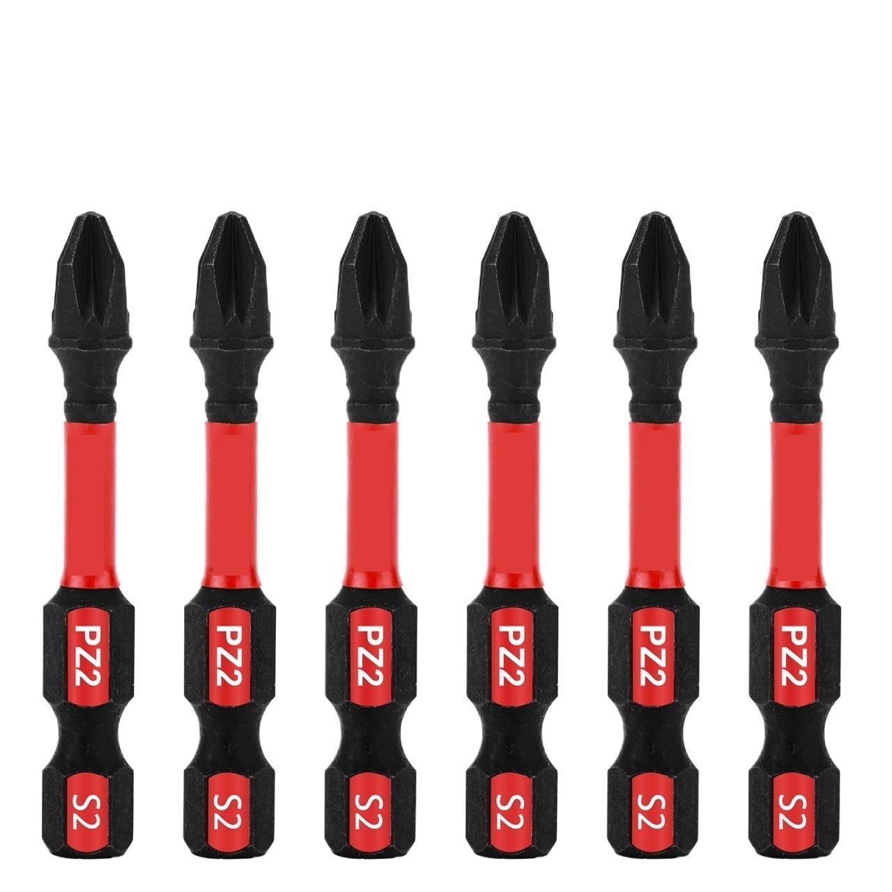 Eretyret 6Pcs 2 Inches Pz2 Impact Tough Screwdriver Power Bit Set, S2 Alloy Steel Bits Easy To Carry(6Pcs)