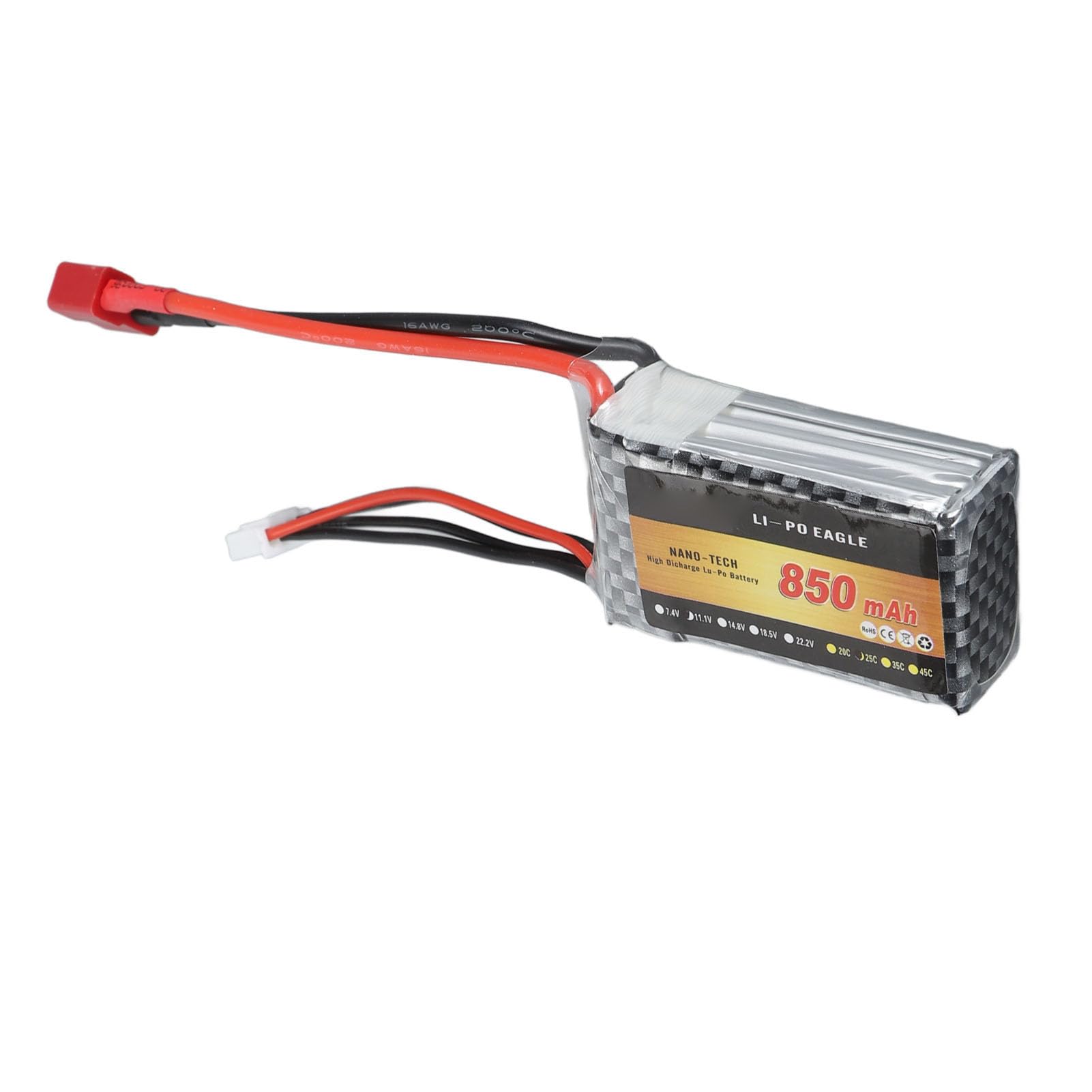 POENVFPO Batteria LiPo 850mAh 11,1 V 25C 3S, Batteria Leggera Ai Polimeri di Litio con Protezione da Sovraccarico con Spina T, per Aereo RC Drone da Corsa FPV