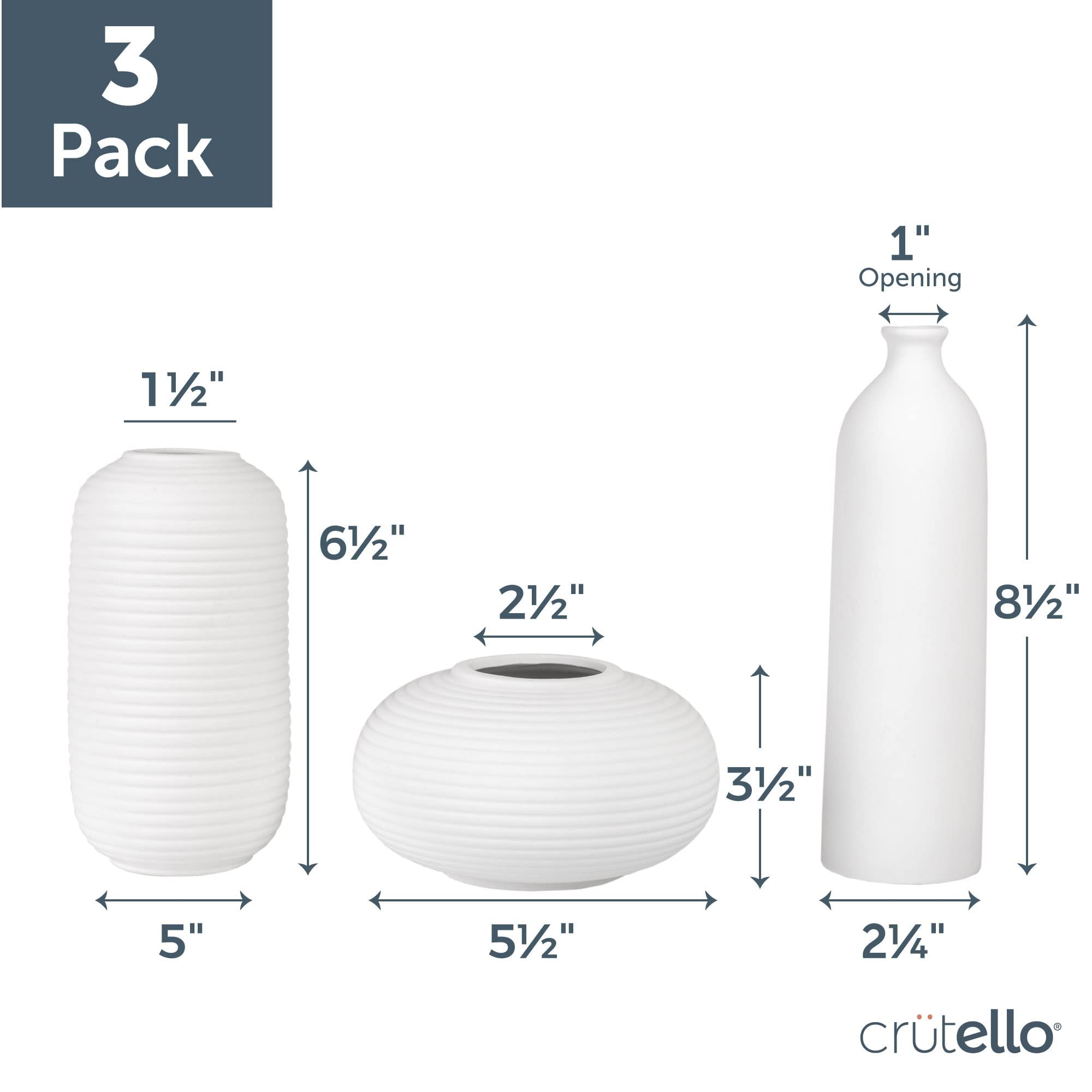 Crutello Keramikvasen-Set – Set mit 3 kleinen weißen Vasen – perfekt für Wohnzimmer, Küche, Bücherregal oder Eingangsdekoration