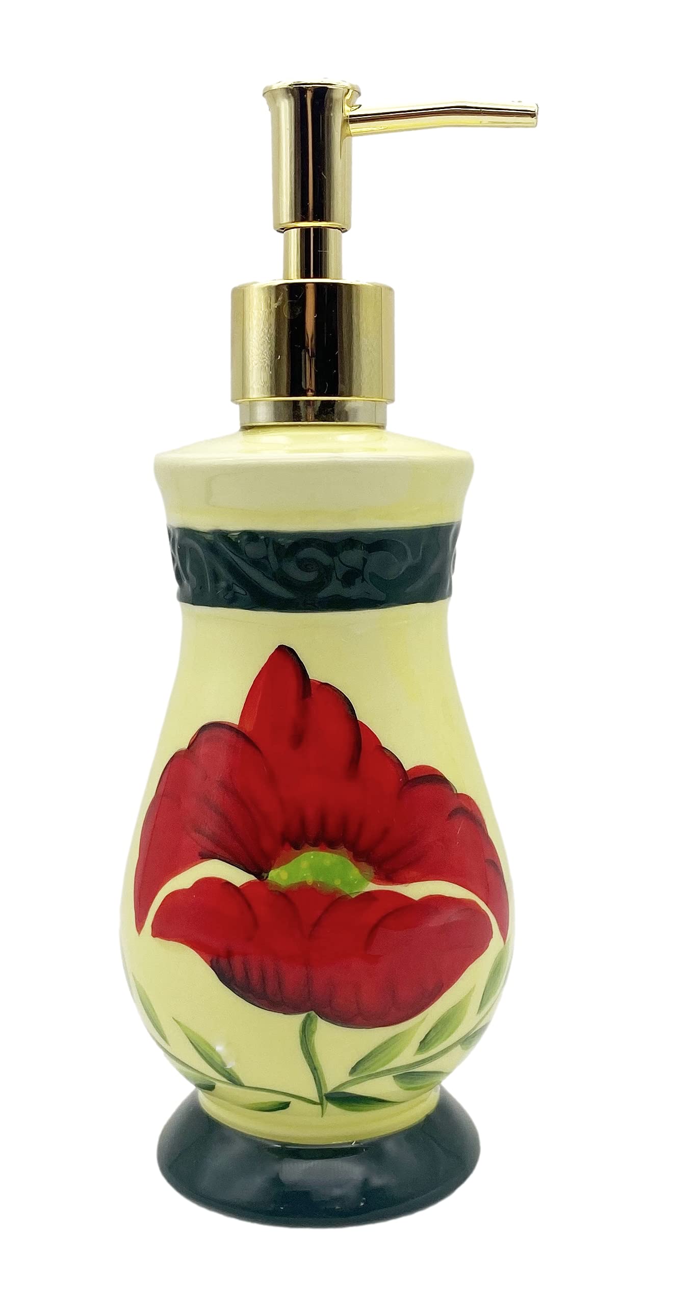 Tuscany Floral Poppy Hand Painted Ceramic Collection Refillable Soap Dispenser, Lotion Jar, Kitchen Décor, Bathroom Décor