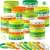 Threan St. Patrick's Day Silicone Wristbands Bracelets 10 Styles Green Shamrock Bracelets St Patricks Day Kids Party Favors for Holiday Supplies Accessories Gifts Decorations (60 Pieces)