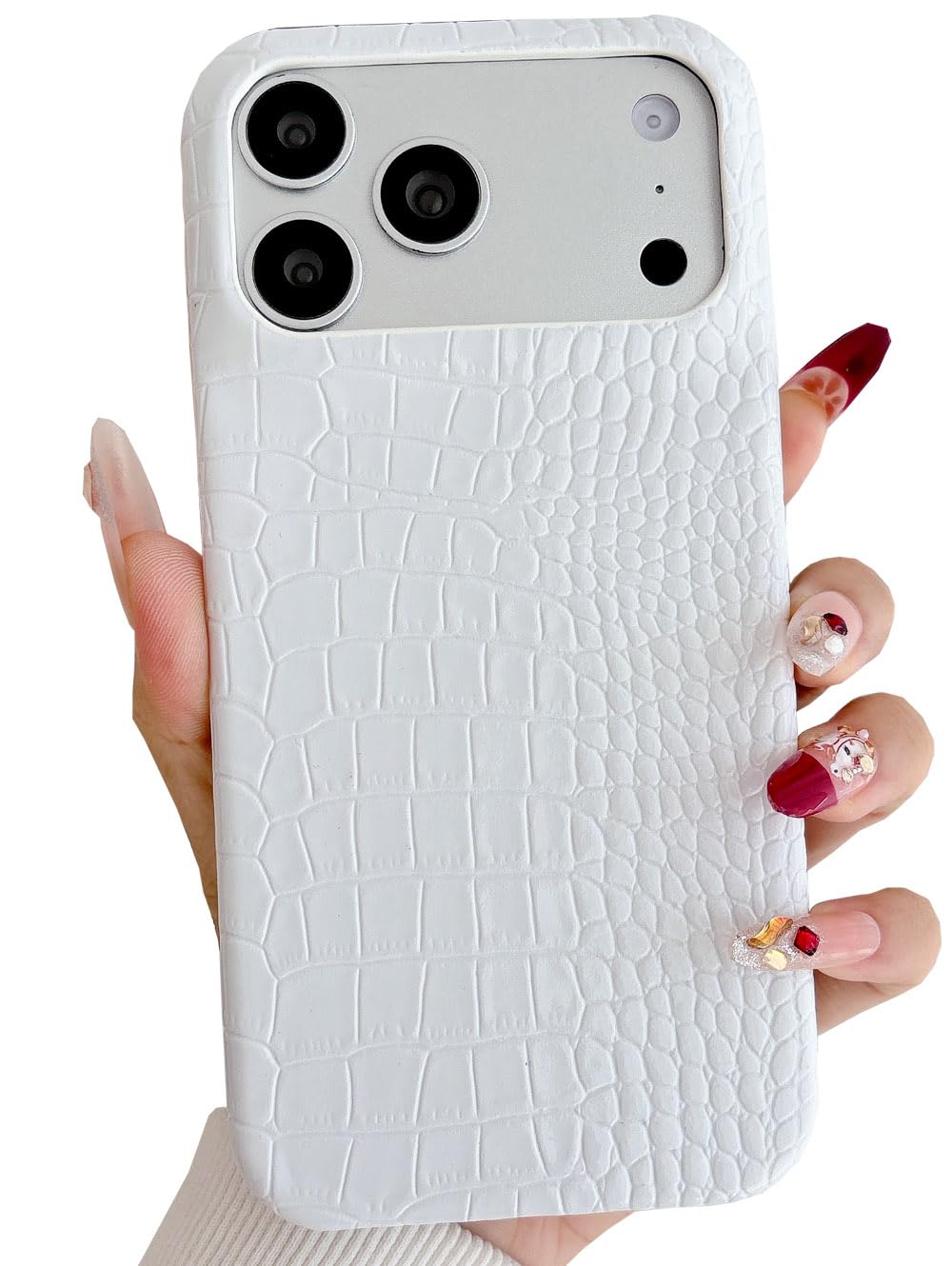 Coque iPhone 17 Pro rigide blanche anti-rayures style crocodile chic - 8