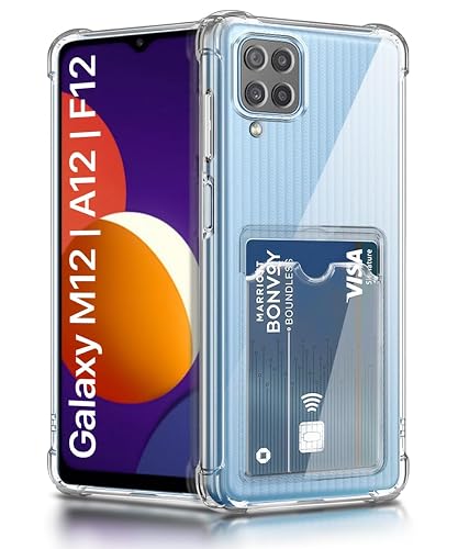 WOW IMAGINE Transparent Back Cover Case for Samsung Galaxy M12 | A12 | F12 | Flexible Built-in Slim Card Pockets Wallet | 360° Camera Protection TPU | Soft Silicone Mobile Cover - Transparent