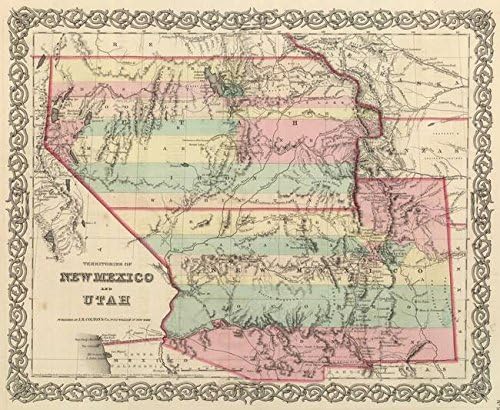 Imagekind Wall Art Print Entitled Vintage Map of New Mexico and Utah (1857) by Alleycatshirts  20 x 16