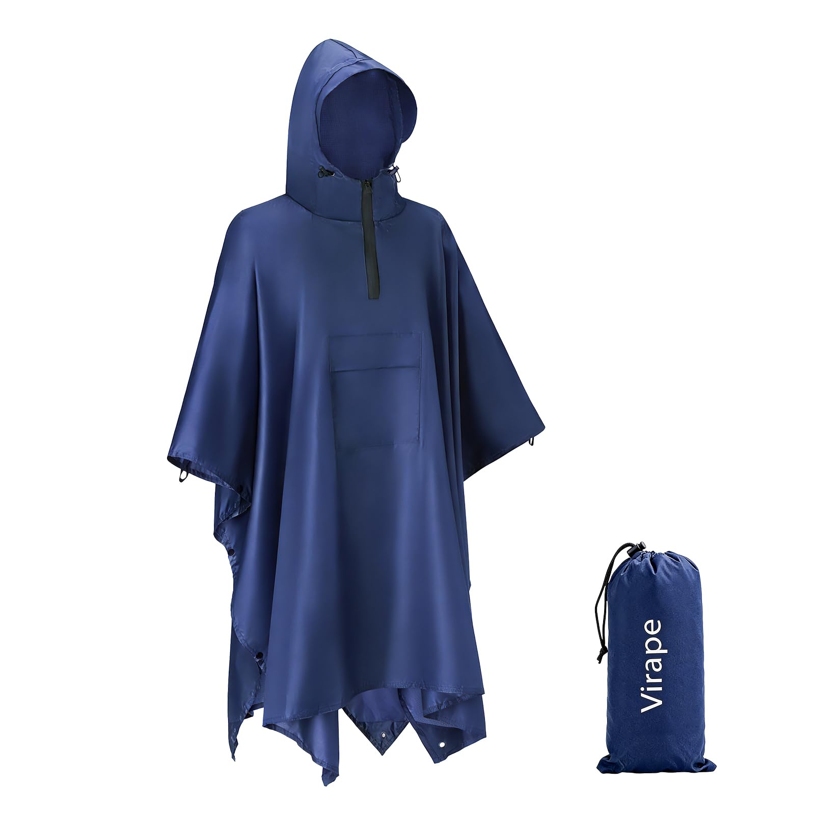 Virape Regenponcho Wasserdicht Wandern Mit Halbzip Leichter Mehrzweck Regencape Mit Rucksack Atmungsaktiv Poncho Herren Damen Hiking Faltbare 3-In-1 Regenmantel Camping