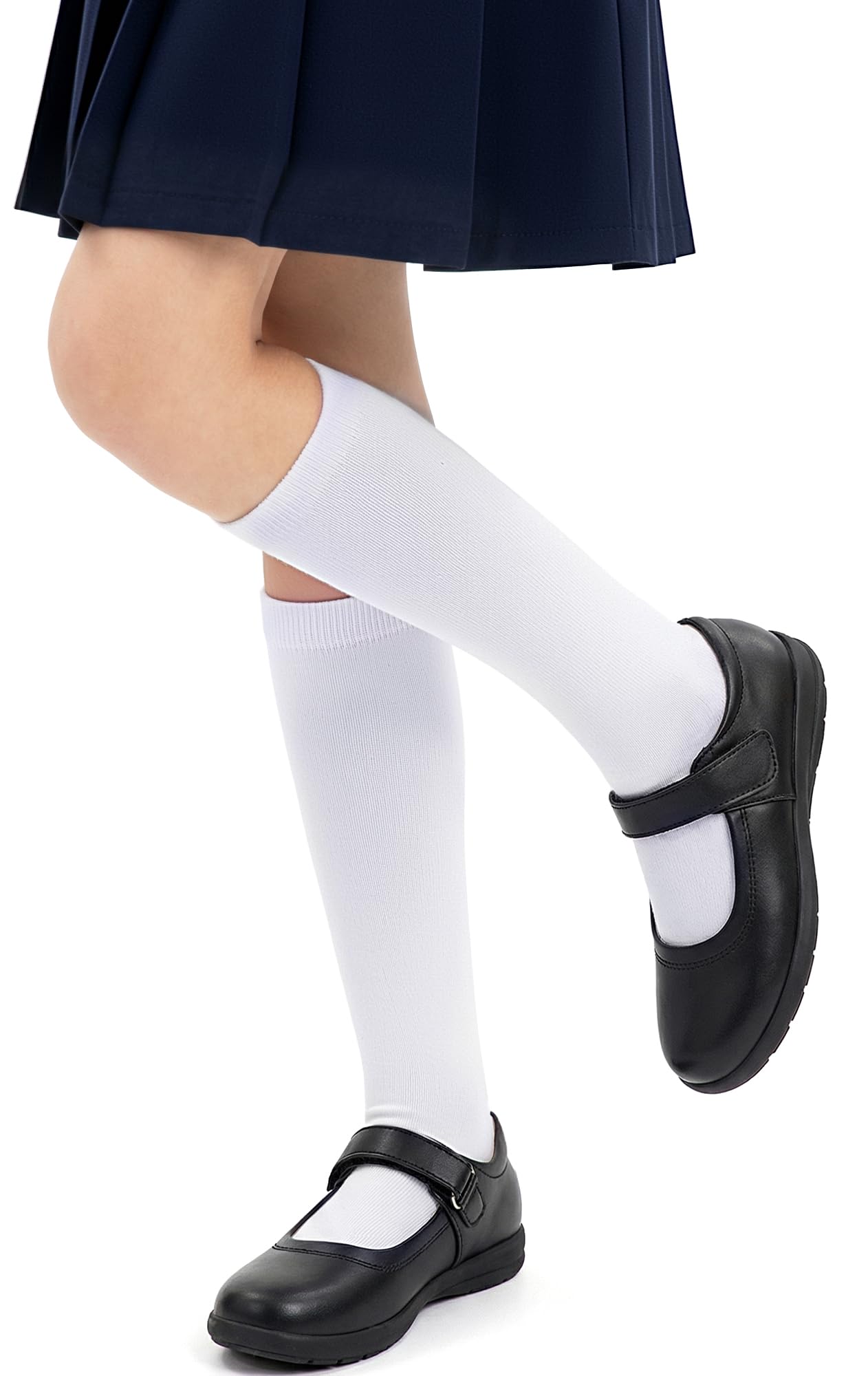 Photo 1 of HONGTEYA Girls Knee-High Socks - 3 Pack, Bright White, 4-6 Years
