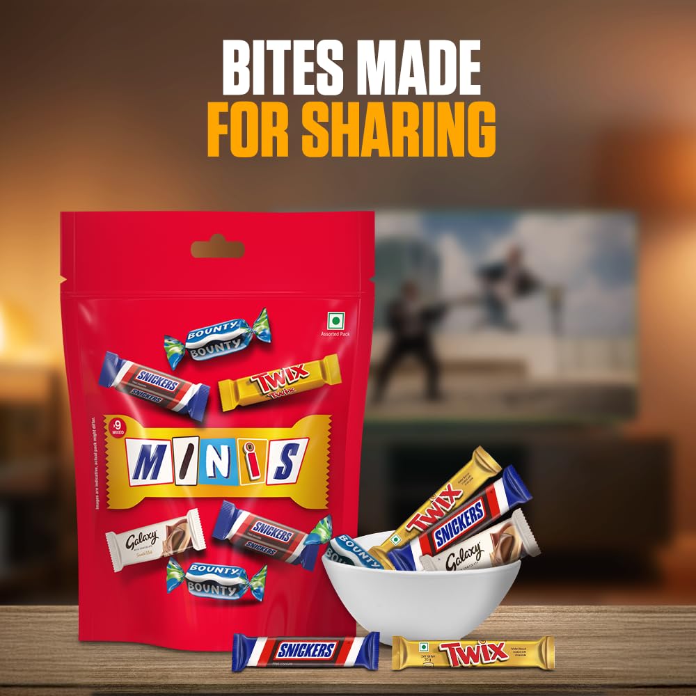 Snickers Mixed Minis Assorted Chocolates Pack | Best of Minis Chocolates | Snickers Miniature | Twix Miniature | Galaxy Smooth Milk Miniature | Bounty Miniature | Premium Chocolates for Sharing | 128g | Pack of 3 2