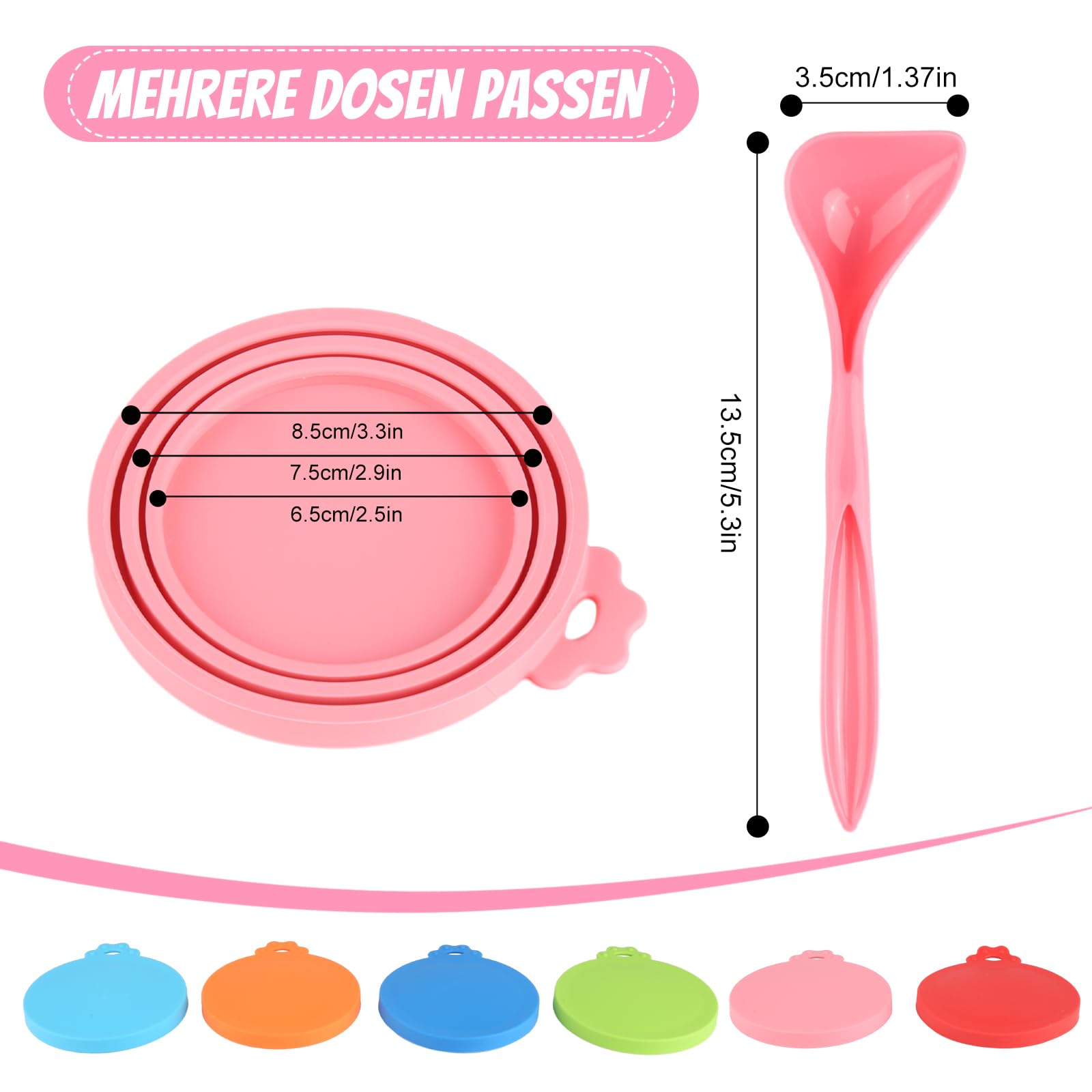 Lot de 6 Couvercles Silicone de Conserve Avec 6 Cuillères - Pour Boîtes de 65 mm, 75 mm et 85 mm - Adapté Aux Boîtes de Nourriture Pour Chiens et Chats