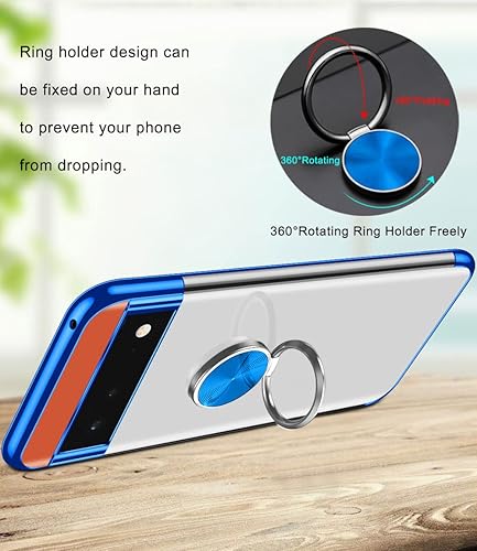 Miniatura 5 de Funda diseñada para Google Pixel 6a de 6.4 pulgadas, soporte de anillo transparente con función atril, silicona a prueba de golpes, flexible, TPU,