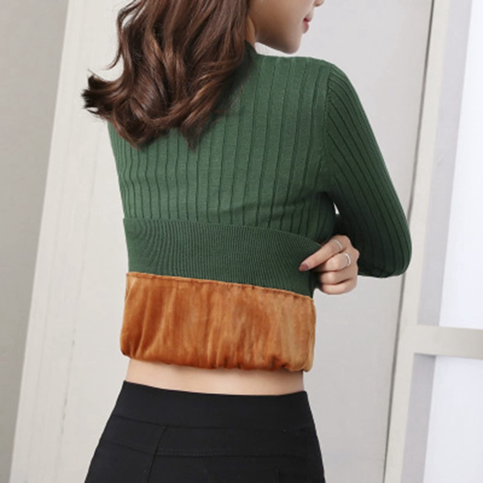 Suéter De Invierno Para Mujer - Fashion Plus Suéter Acolchado De Terciopelo Invierno Damas Mantener Cálido Retro Cuello Redondo Delgado Jersey De Punto De Manga Larga Color Puro Casual Al Aire L