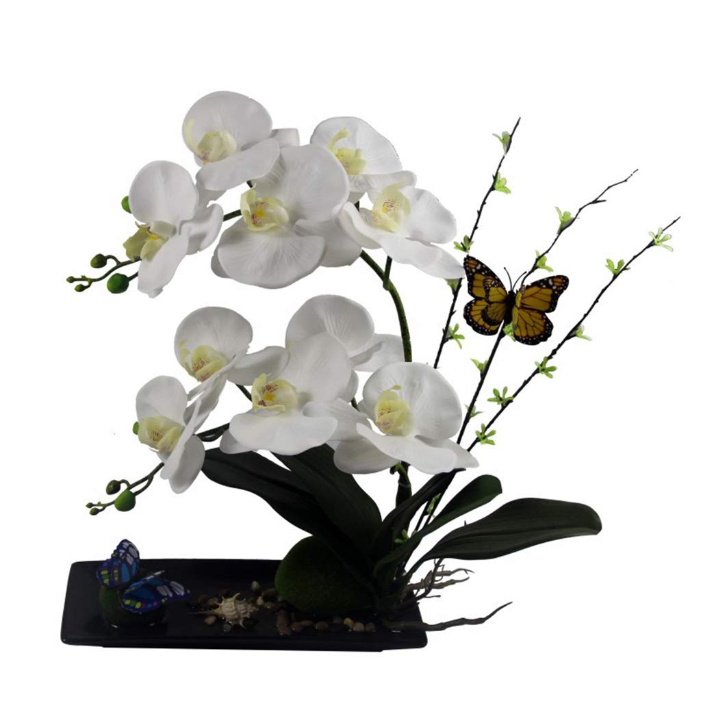 AYCDL Artificial Flowers Orchids Decoration - Phalaenopsis Flower Arrangements Bonsai Faux Phalaenopsis Leaves Stem Decor with Vase for Home/Kitchen/Bedroom/Office Flora