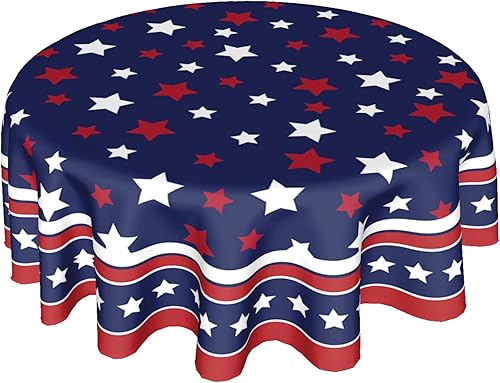 Mantel redondo para el 4 de julio, 60 pulgadas, diseño de bandera estadounidense, Día de la Independencia, lavable, color azul marino, para cocina,