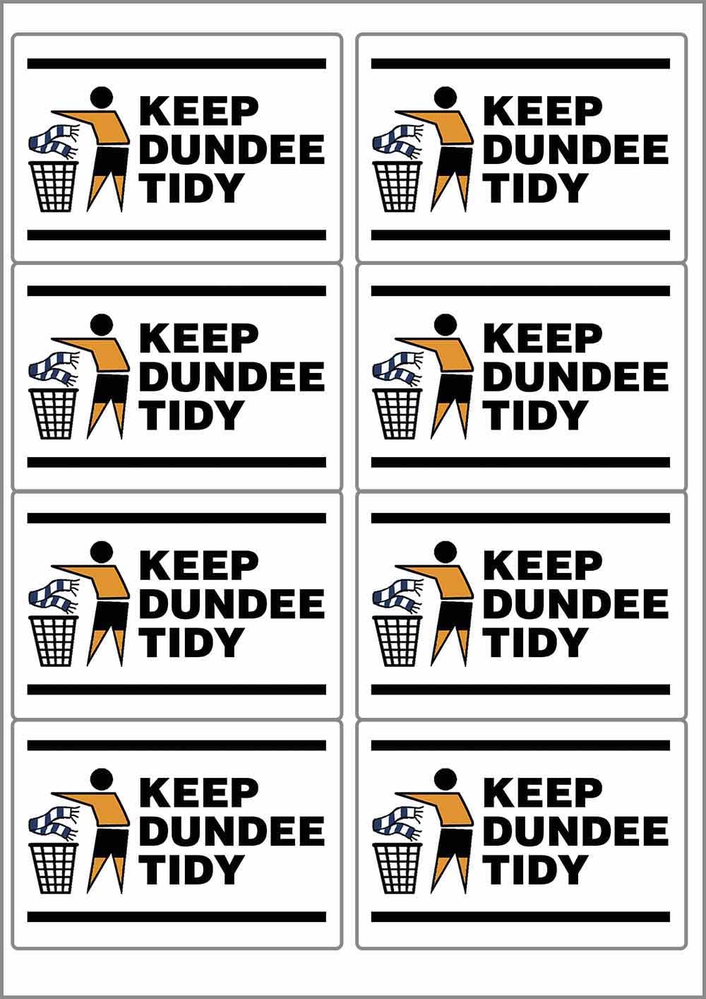 Keep Dundee Tidy Rectangular Matt Paper Stickers A4 Sheet of 8 (Each Sticker is 99mm x 68mm) U