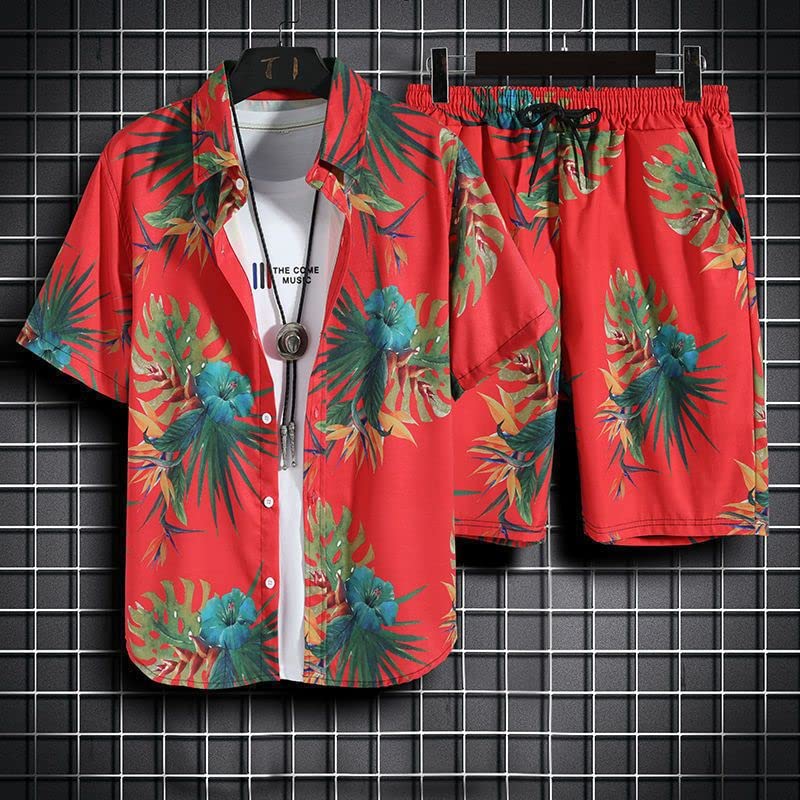 Ensemble de vêtements de plage homme short et chemise hawaïenne d'été ensemble décontracté taille M - 7