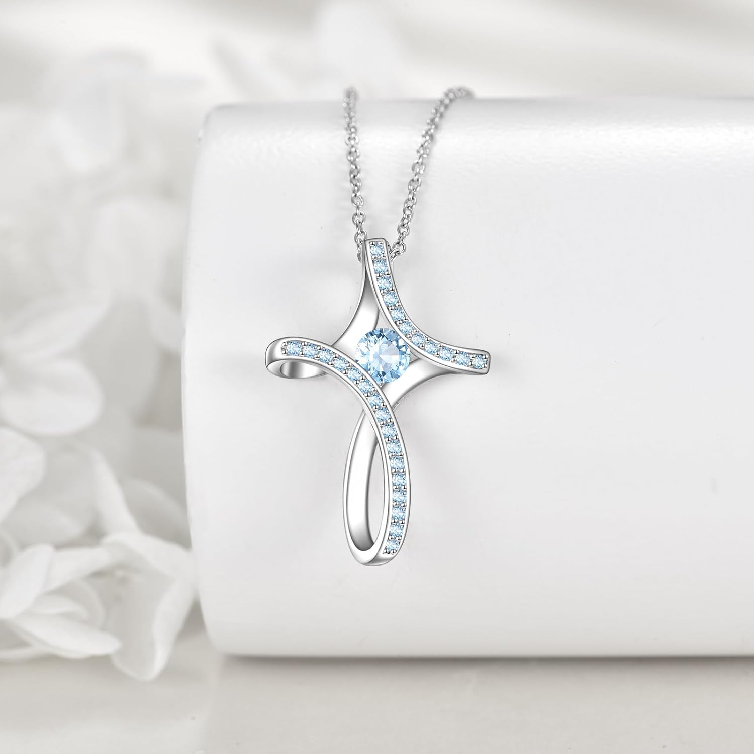 Cross Necklace for Women 925 Sterling Silver Birthstone Necklace Sideways Cross Necklace Birthstone Jewelry Gifts - Image 4