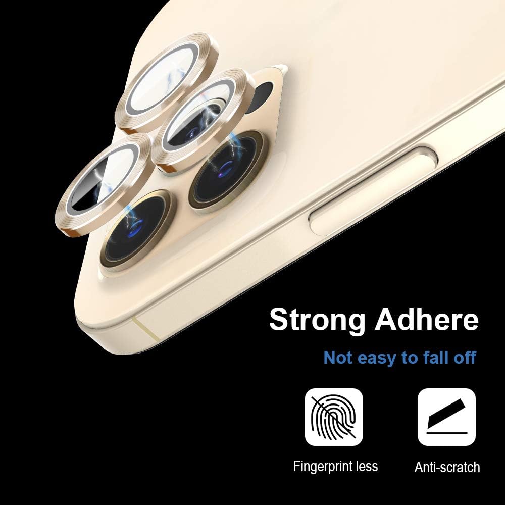HATOSHI Camera Lens Protector Compatible with iPhone 12 Pro Max, HD Clear Premium 9H Tempered Glass Metal Aluminum Alloy Camera Screen Ring Circle Cover Film - Gold
