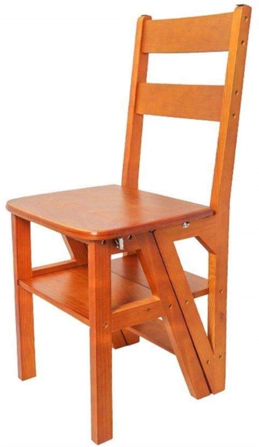 Wooden Folding Ladder Stool Chair Dual-use Multi-Function Climbing Ladder Home 4 Step Ladder Stepladders (Yellow Walnut Color)