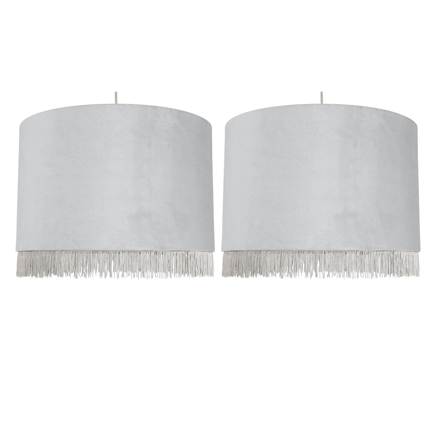 First Choice Lighting Set Of 2 Fringed Silvery Grey 38Cm Fringed Velvet Pendant Shades from B&Q
