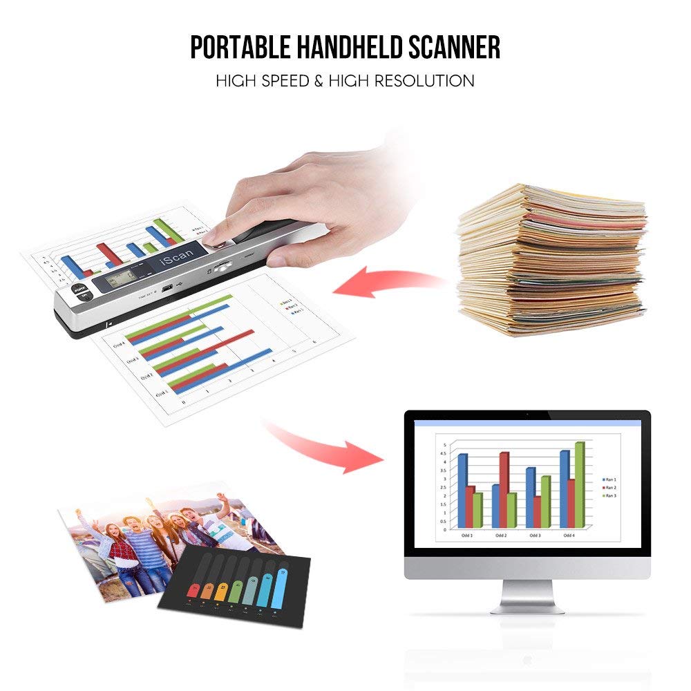 ECOiNVA para iScan Wand Escáner portátil de Documentos A4, 900DPI Escáner USB Escáner móvil Escáner móvil (Plata) — view 7