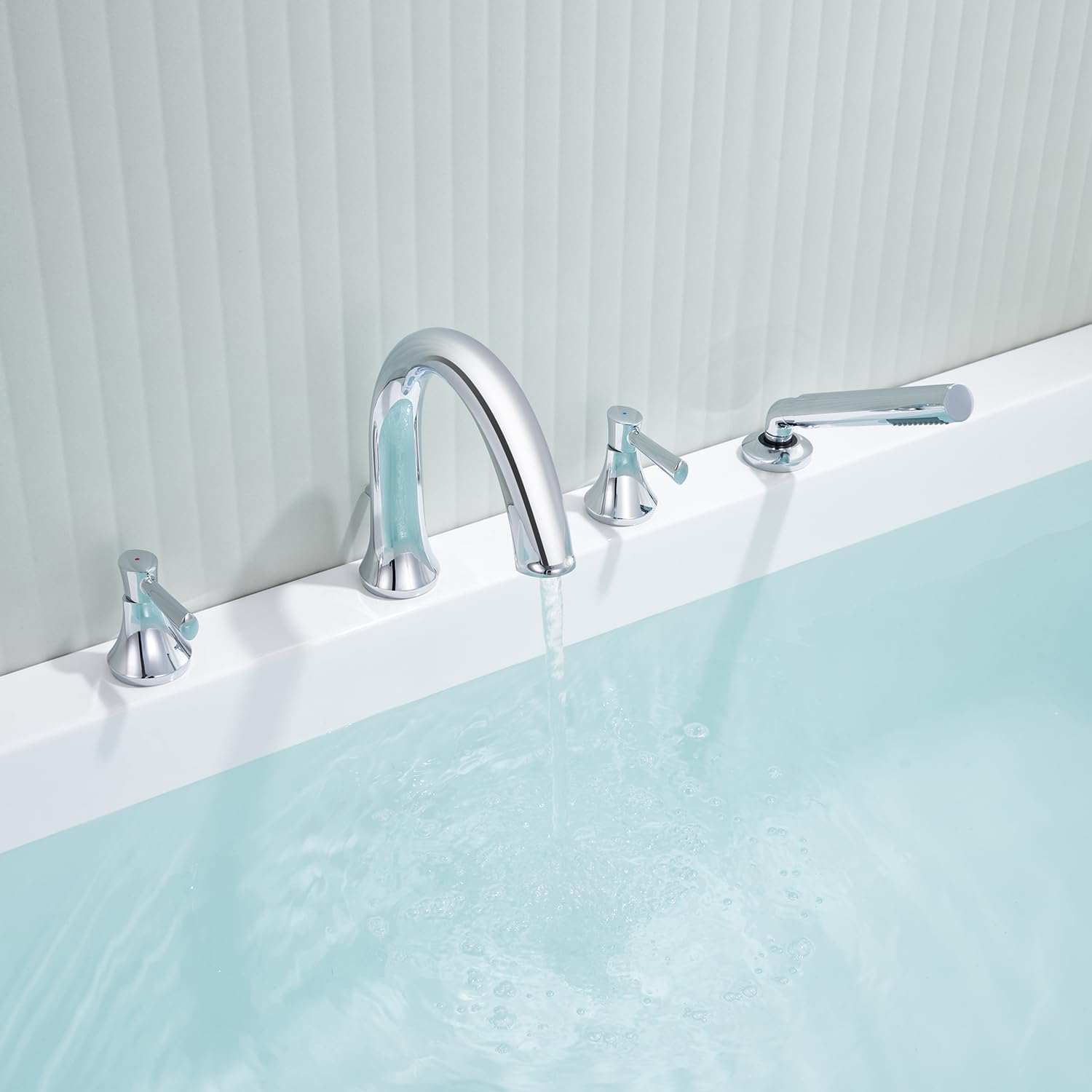 Wowkk Roman Tub Faucet Tub Filler Chrome Deck Mount Bathtub Faucet Brass Bathroom Faucets with Hand Shower