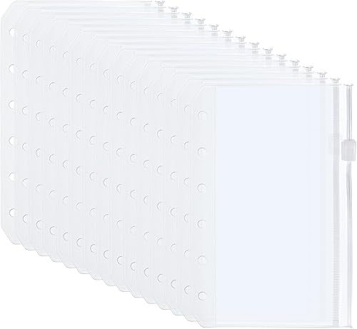 PATIKIL Bolsillo A6 para carpeta, paquete de 15 unidades de PVC con cremallera de 6 agujeros, carpetas para documentos, impermeable, almacenamiento