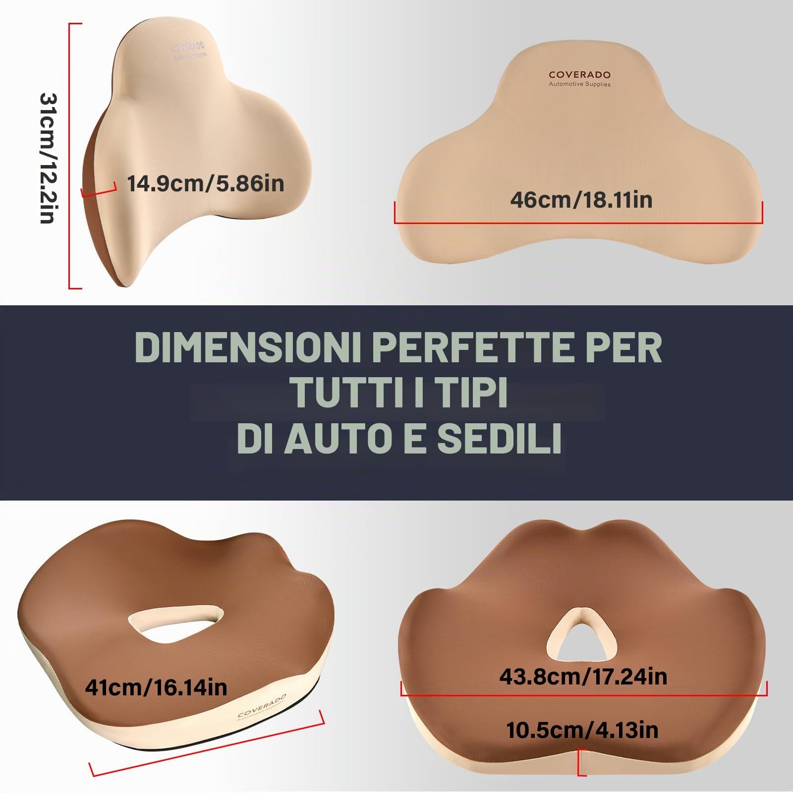 Coverado Cuscino sedile e Cuscino di supporto lombare per sedia da ufficio dell'automobile, Ergonomico Schiuma di memoria Sedia da scrivania Cuscino di sostegno posteriore